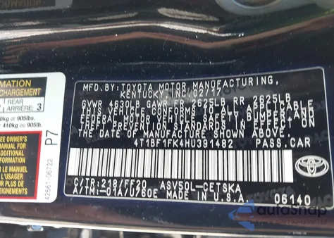 2017 Toyota Camry Le/Xle/Se/Xse from USA, damaged, VIN 4T1BF1FK4HU391482